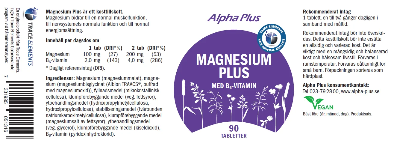 Innehåll, ingredienser och dosering för Magnesium Plus