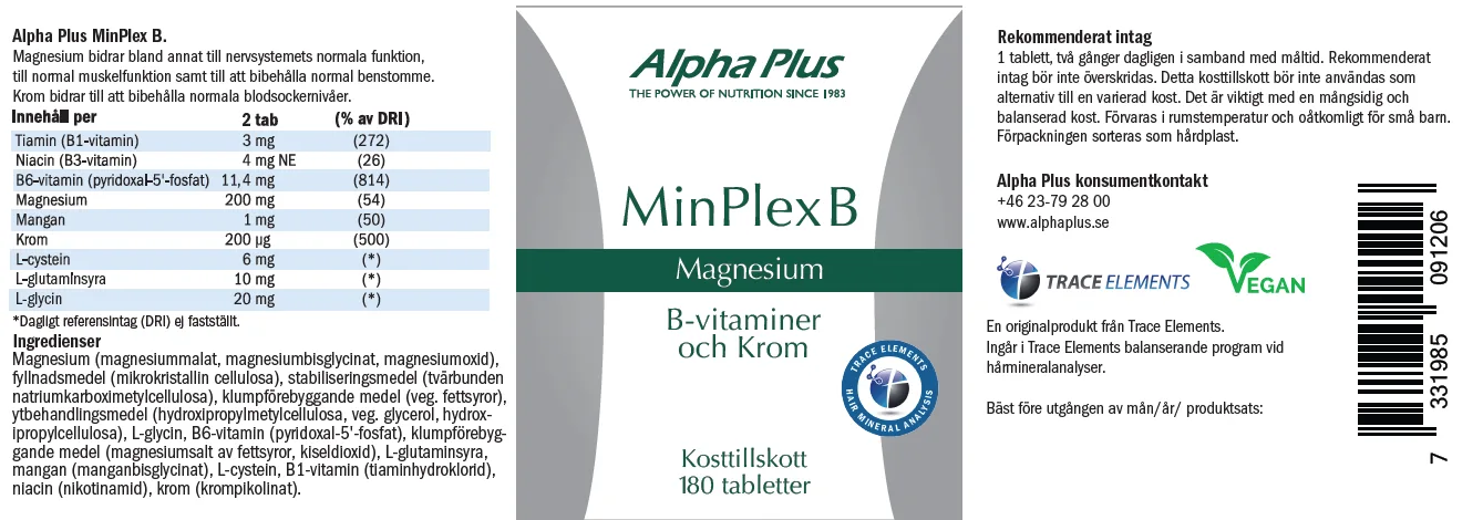 Innehåll, ingredienser och dosering för Minplex B