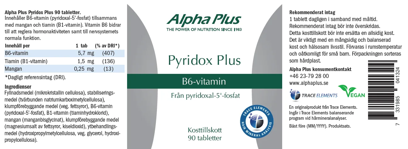 Innehåll, ingredienser och dosering för Pyridox Plus