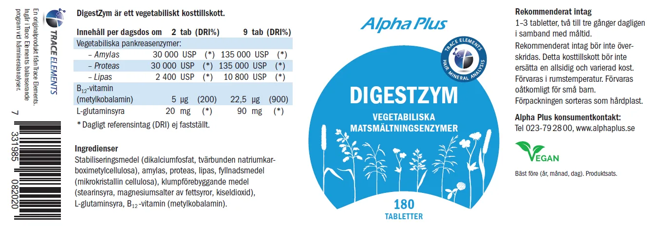 Innehåll, ingredienser och dosering för Digestzym