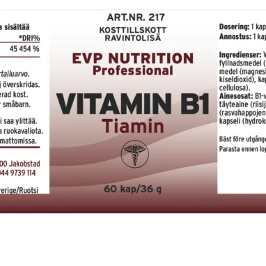 Innehåll, ingredienser och dosering för Vitamin B1 Tiamin