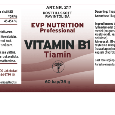 Innehåll, ingredienser och dosering för Vitamin B1 Tiamin