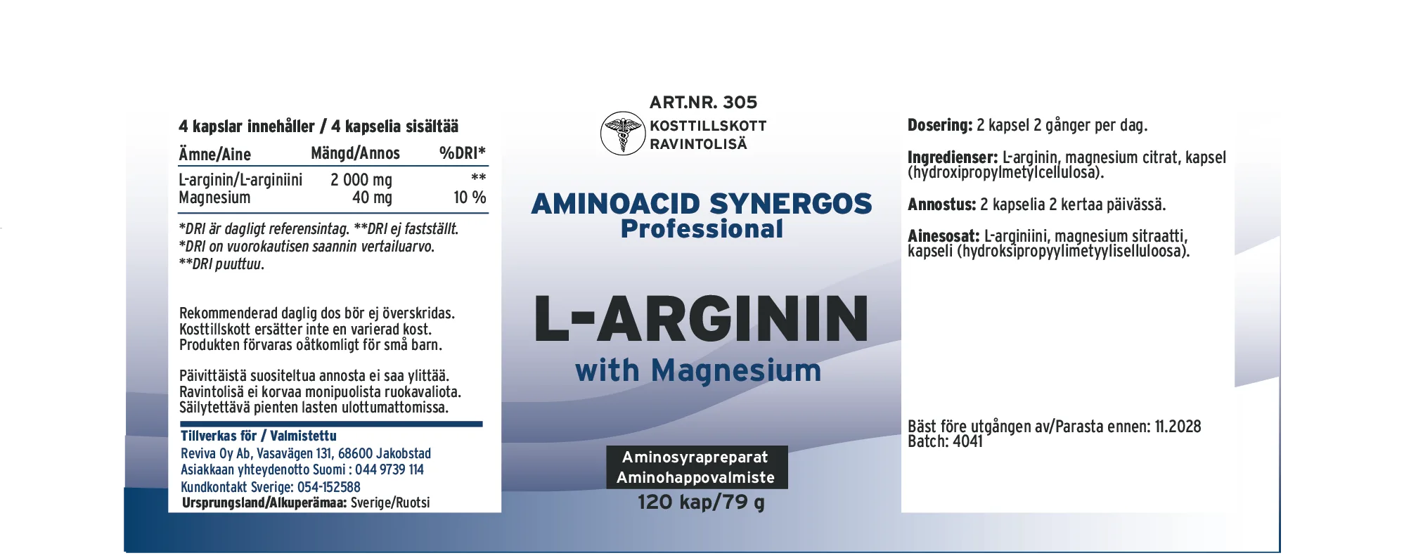 Innehåll, ingredienser och dosering för L-Arginin