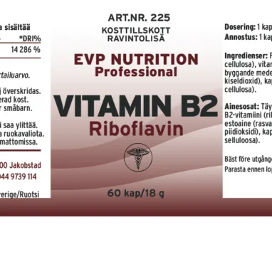 Innehåll, ingredienser och dosering för Vitamin B2 Riboflavin