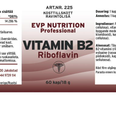 Innehåll, ingredienser och dosering för Vitamin B2 Riboflavin