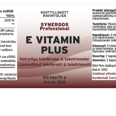 Innehåll, ingredienser och dosering för E-vitamin Plus