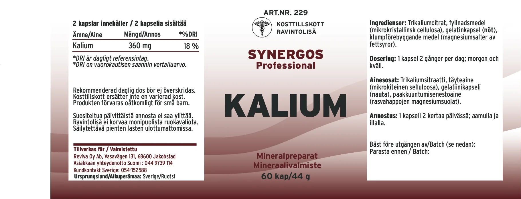 Innehåll, ingredienser och dosering för Kalium