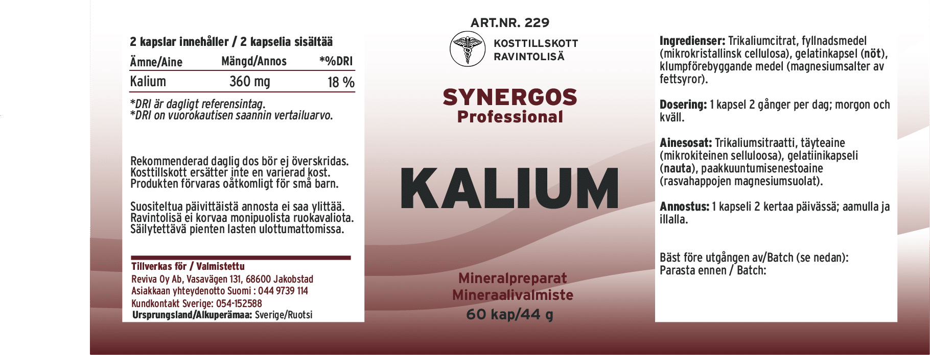 Innehåll, ingredienser och dosering för Kalium
