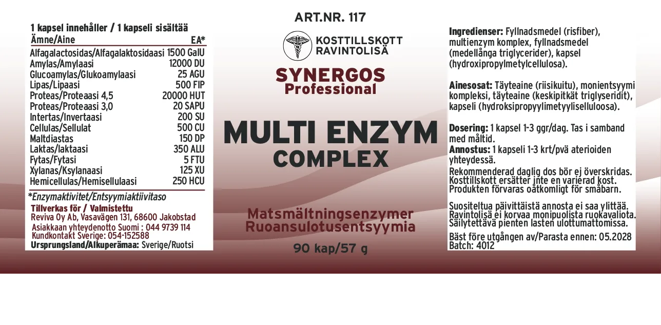 Innehåll, ingredienser och dosering för Multi Enzym Complex