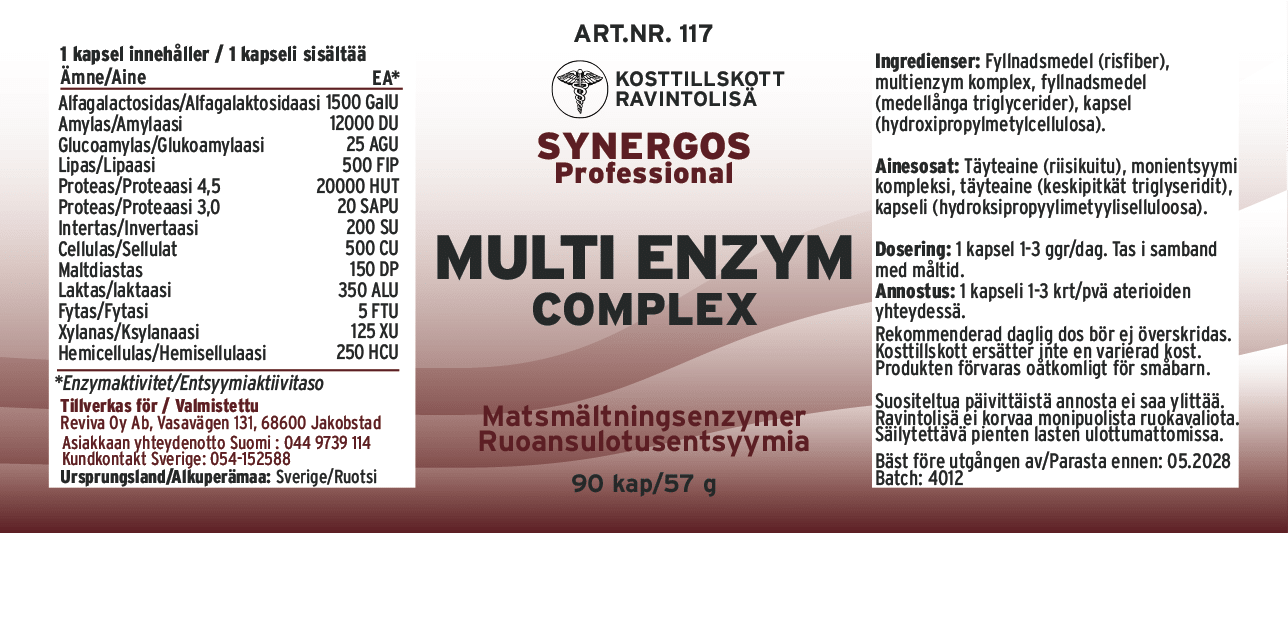 Innehåll, ingredienser och dosering för Multi Enzym Complex