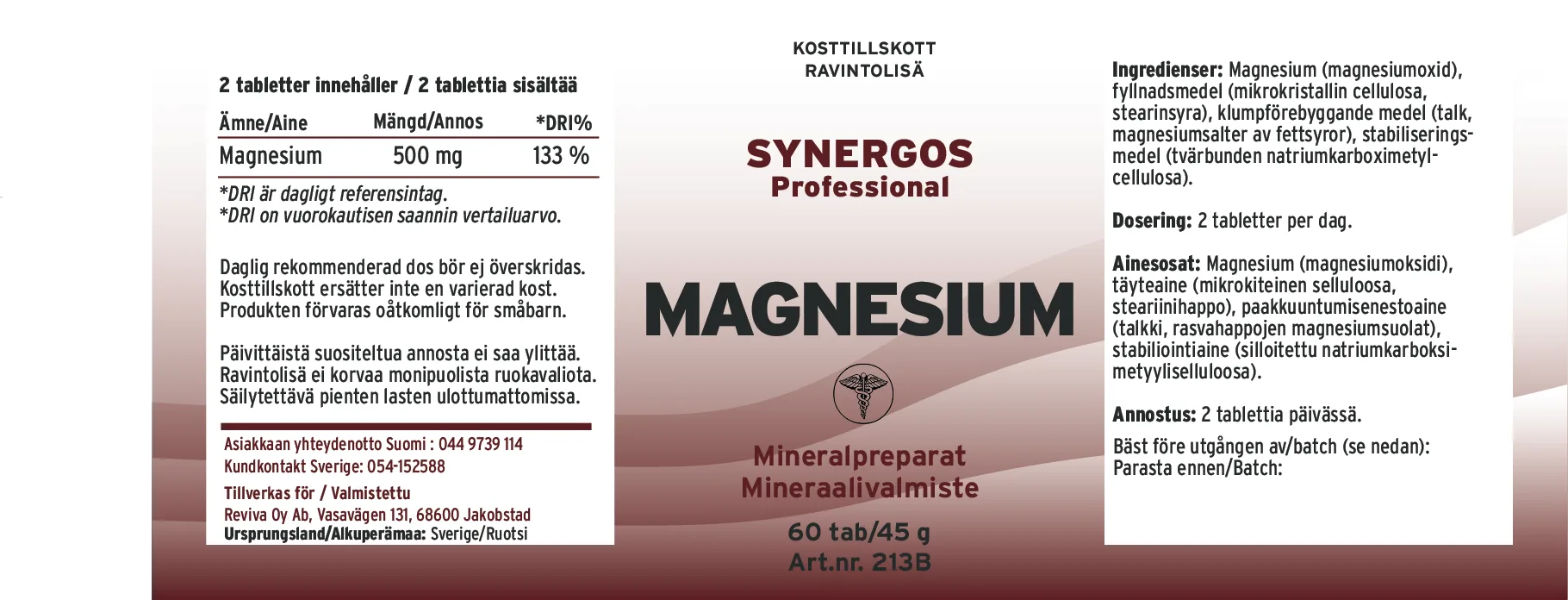 Innehåll, ingredienser och dosering för Magnesium