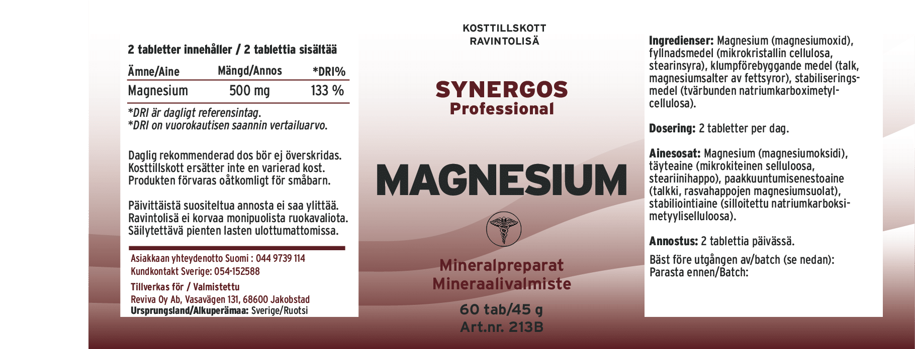 Innehåll, ingredienser och dosering för Magnesium