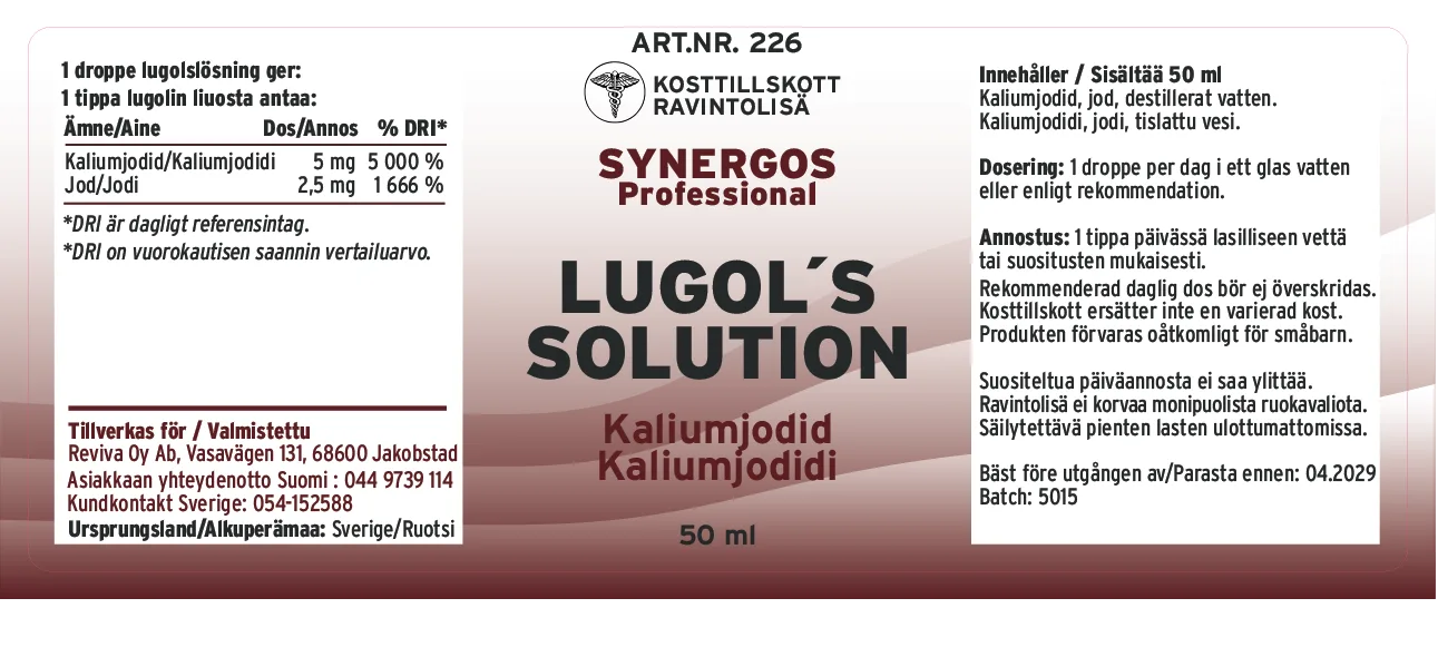 Innehåll, ingredienser och dosering för Lugols lösning