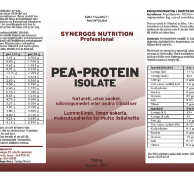 Innehåll, ingredienser och dosering för Pea-Protein Isolat