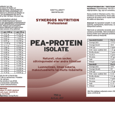 Innehåll, ingredienser och dosering för Pea-Protein Isolat