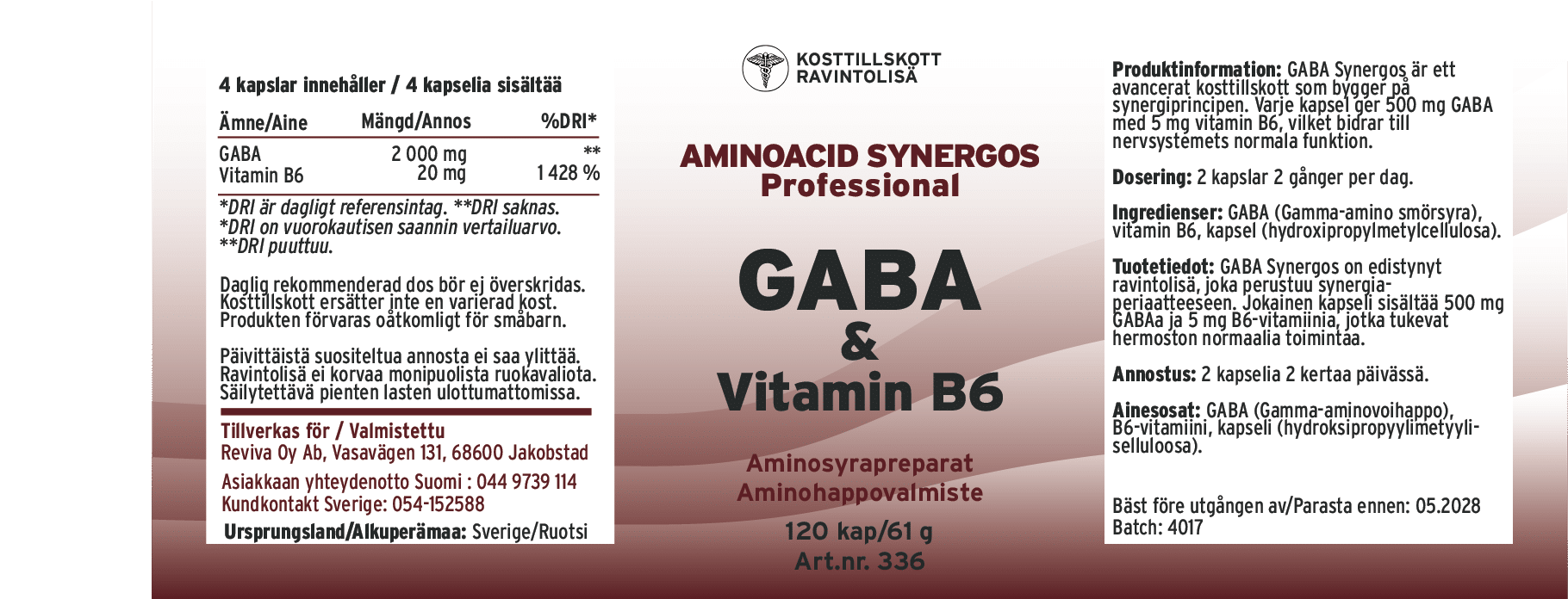 Innehåll, ingredienser och dosering för GABA med vitamin B6