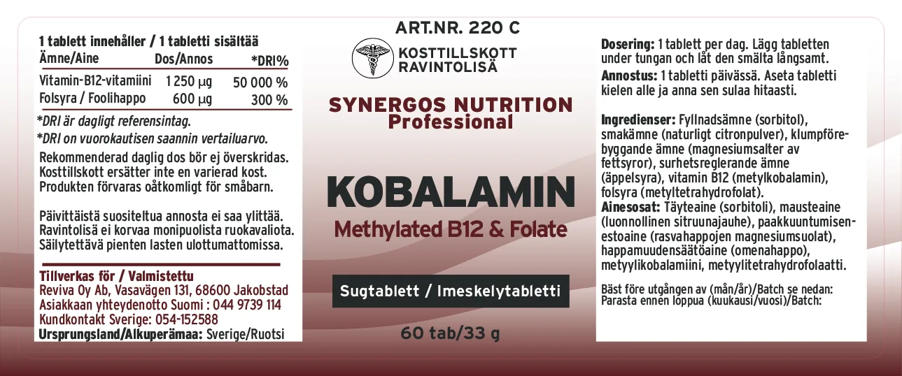 Innehåll, ingredienser och dosering för metylkobalamin 5-mthf kobalamin