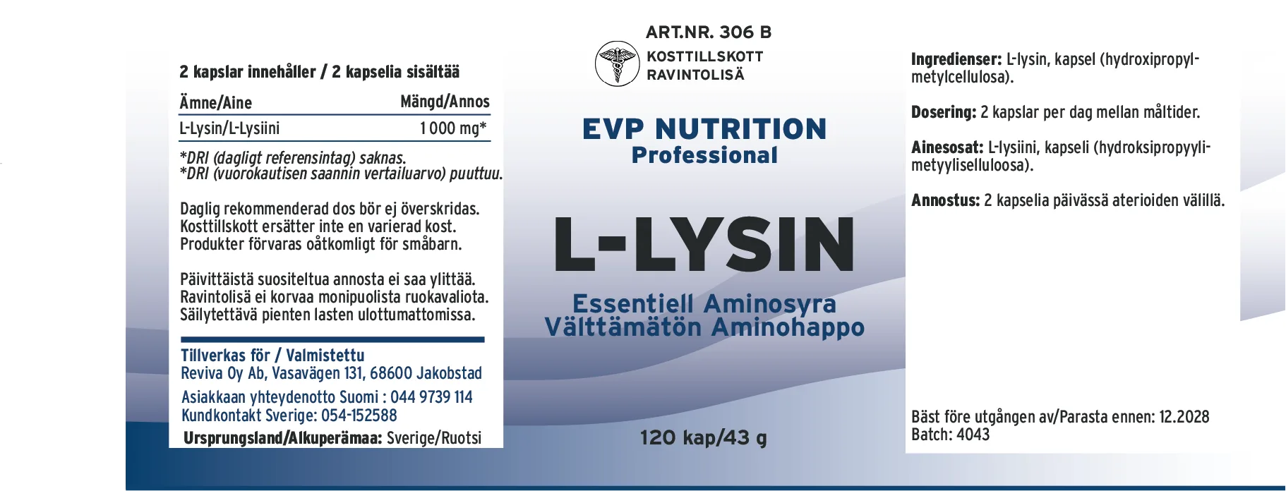 Innehåll, ingredienser och dosering för L-Lysin