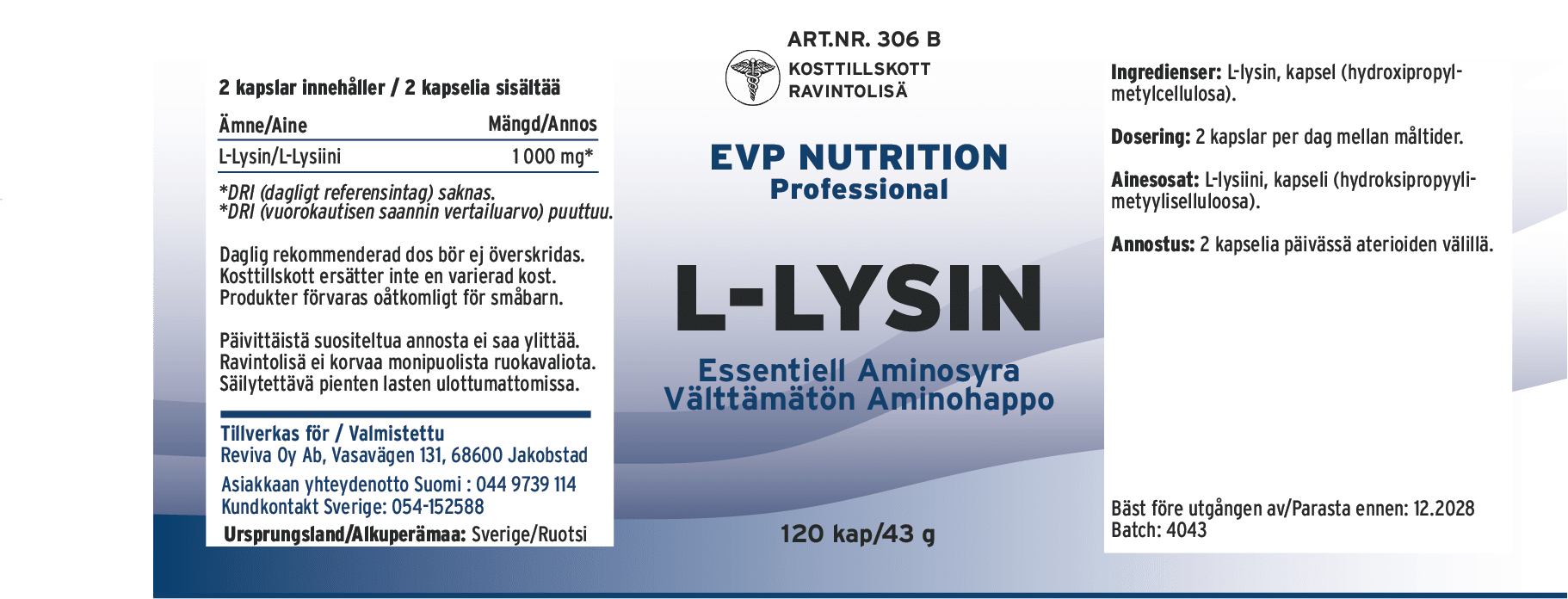 Innehåll, ingredienser och dosering för L-Lysin