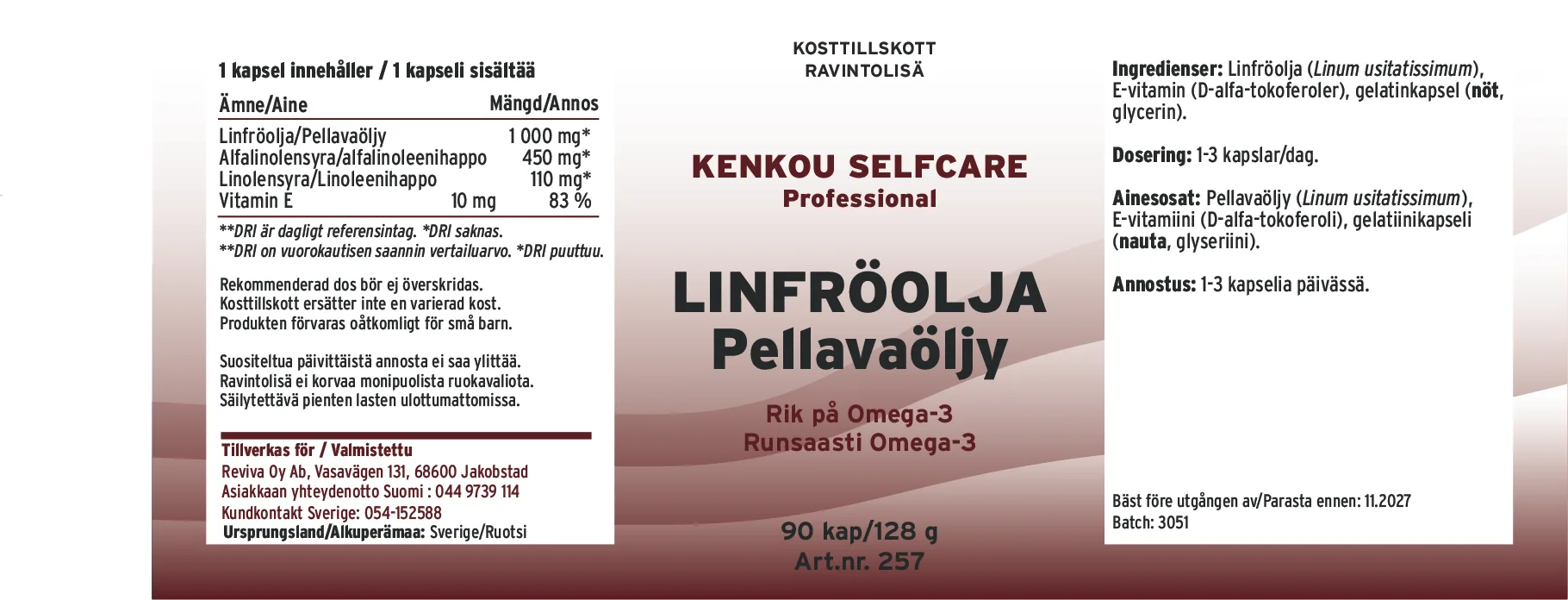 Innehåll, ingredienser och dosering för Linfröolja
