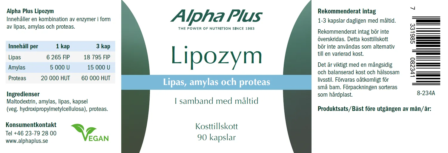 Innehåll, ingredienser och dosering för Lipozym