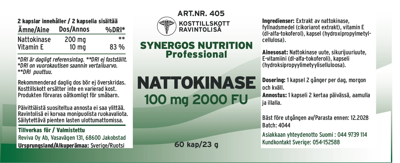 Innehåll, ingredienser och dosering för Nattokinase