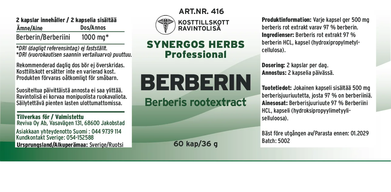 Innehåll, ingredienser och dosering för Berberin