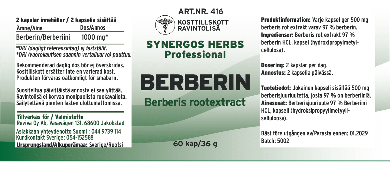 Innehåll, ingredienser och dosering för Berberin