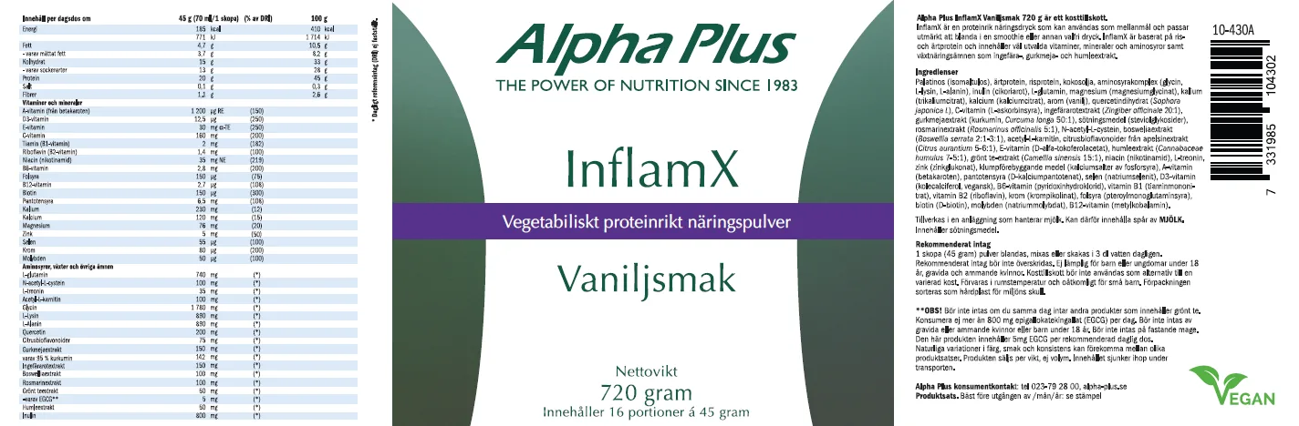 Innehåll, ingredienser och dosering för InflamX