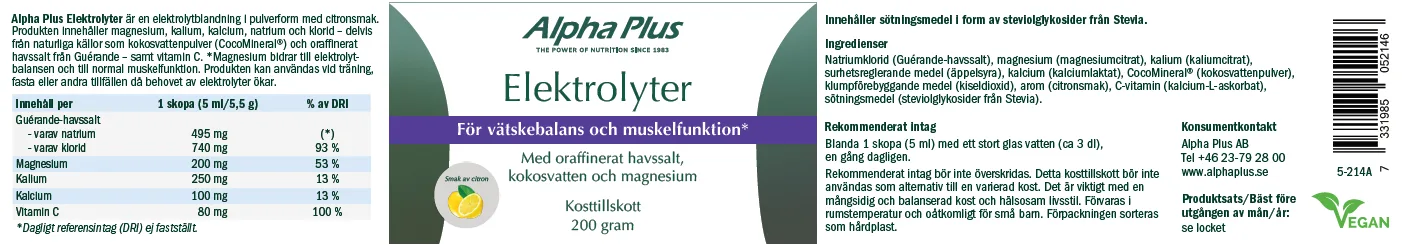 Innehåll, ingredienser och dosering för Elektrolyter citron