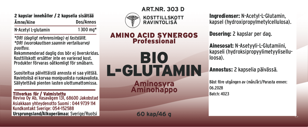 Innehåll, ingredienser och dosering för L-Glutamin kapslar