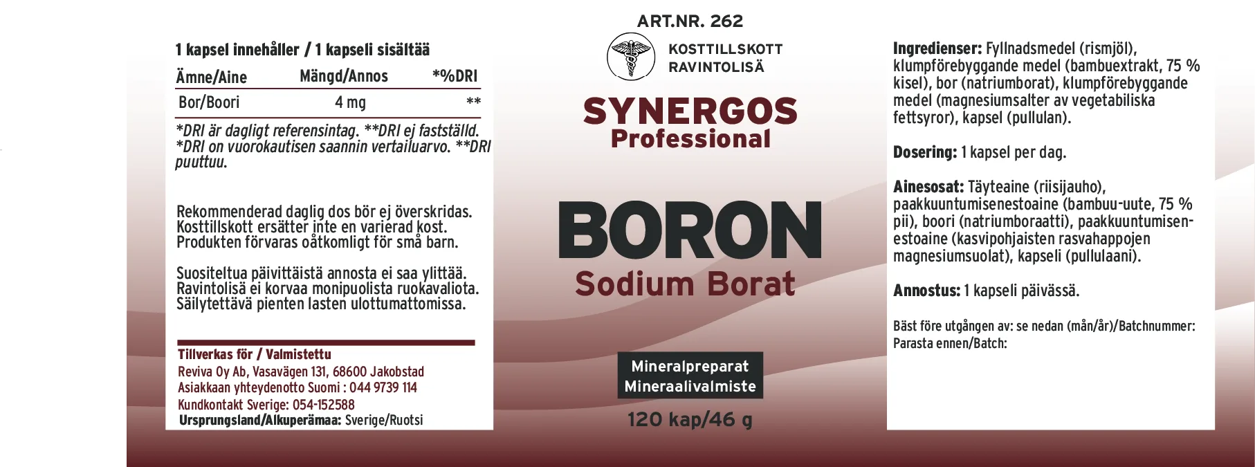 Innehåll, ingredienser och dosering för Boron