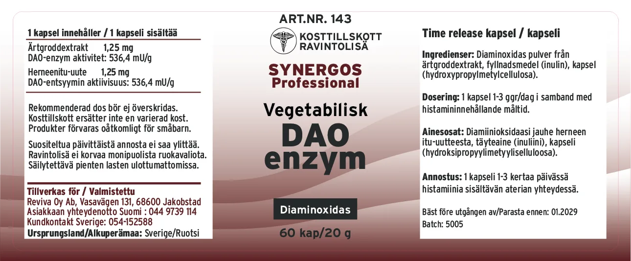 Synergos DAO Enzym 60 kapslar - Bild 2